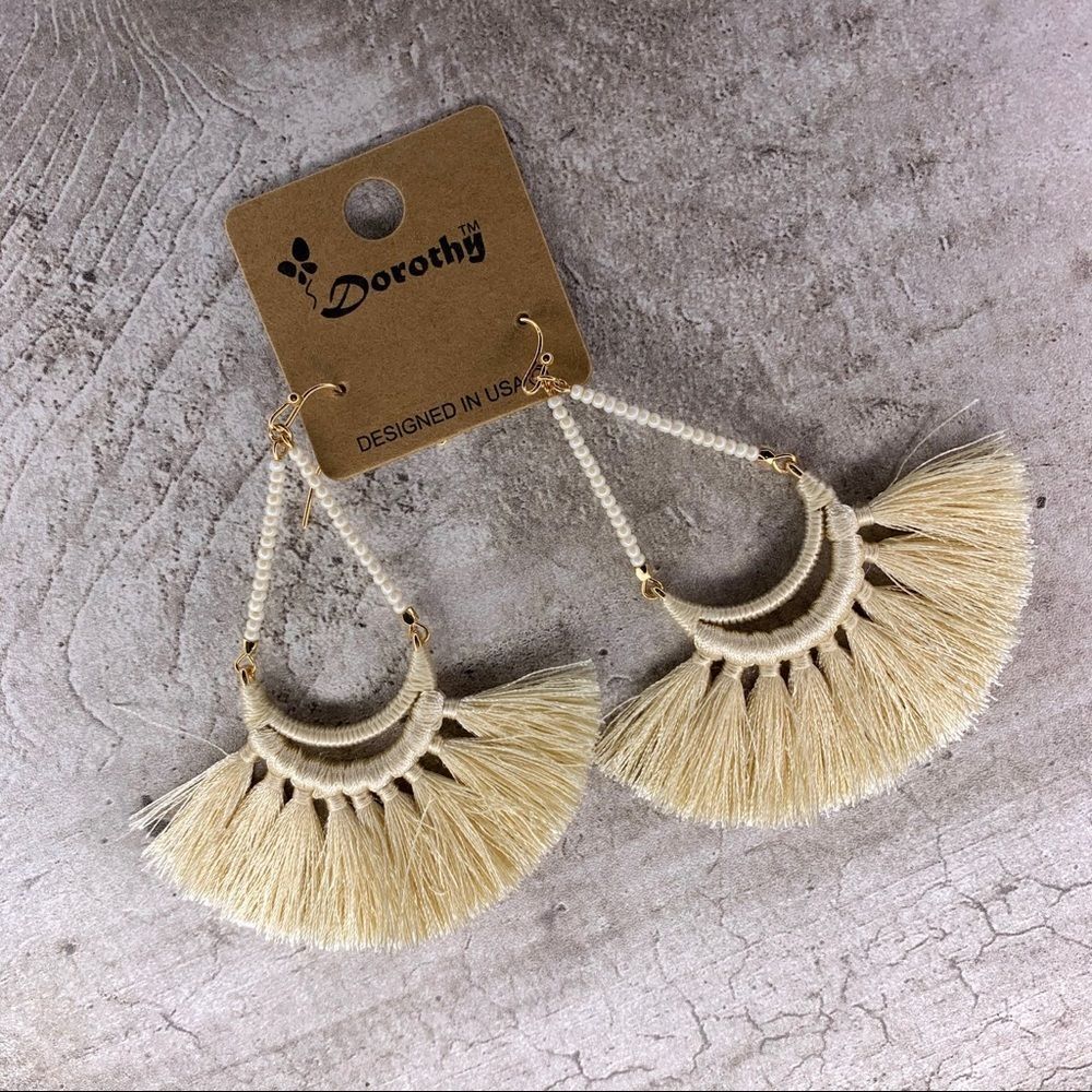 IVORY Teardrop Tassel Earrings